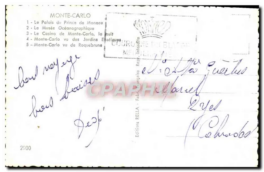Monte-Carlo — Recordações — Edições Rella n°2900 - Verso