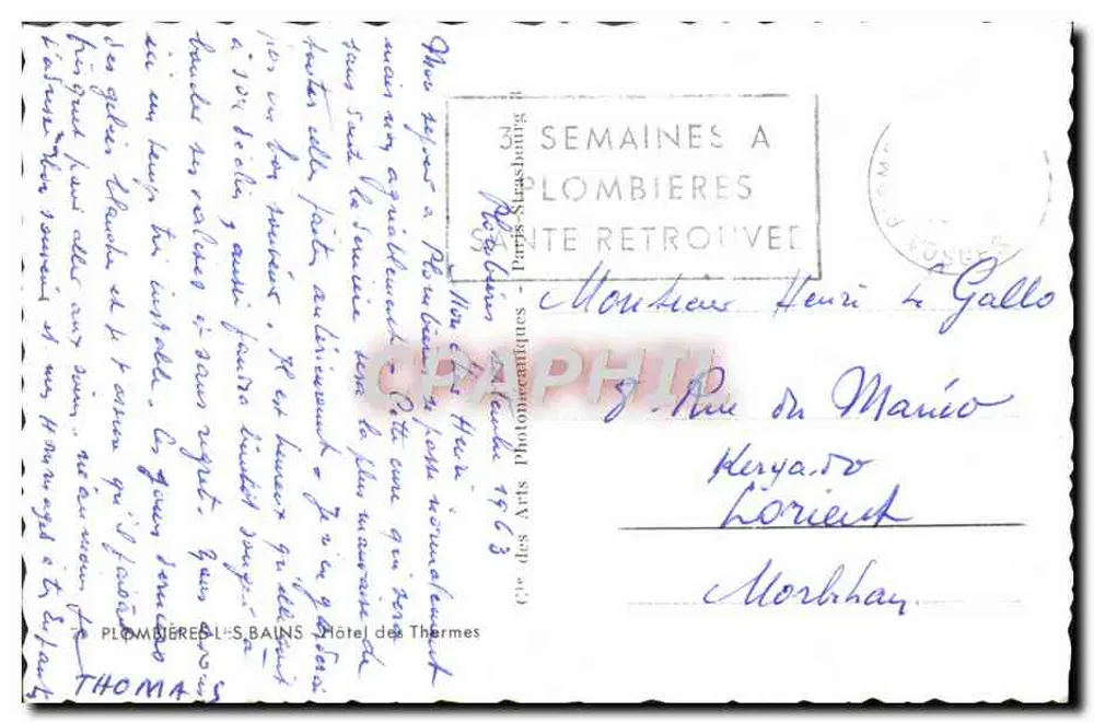 PLOMBIÈRES-LÈS-BAINS — Hotel dos Termas — Cap - Verso