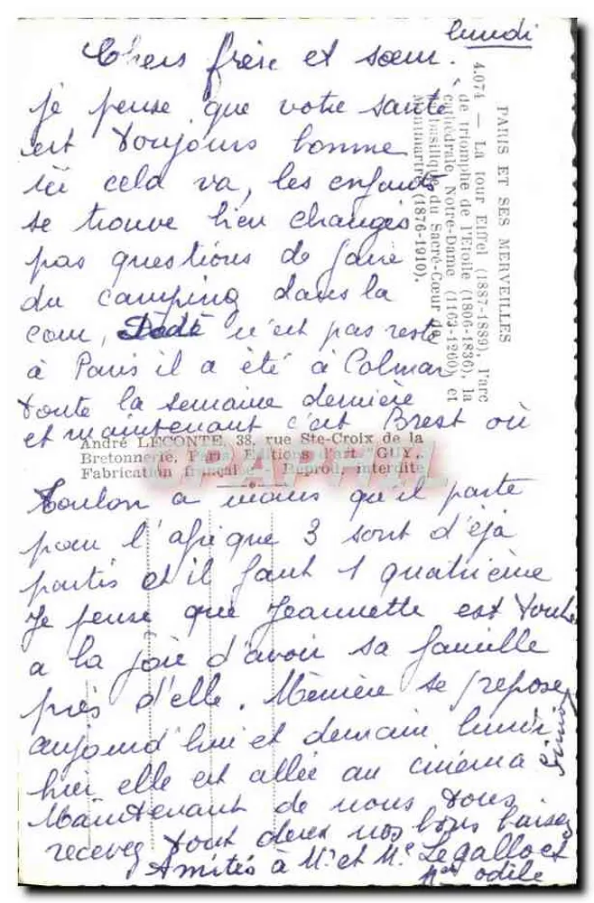 Paris und seine Wunder — 4 ikonische Stätten — Verlag Guy, Nr. 4074 - Rückseite