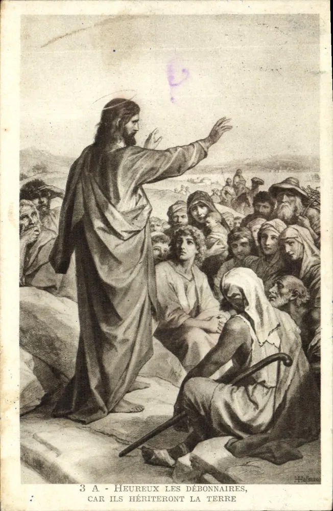 Jesus lehrend — die Sanftmütigen werden das Land erben — Verlag Hafmann, Nr. 3 A - Vorderseite