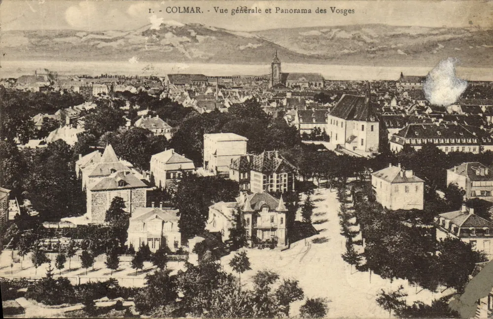 Colmar — Vue générale et Panorama des Vosges — éditeur impr. R. COLMAR - Frente