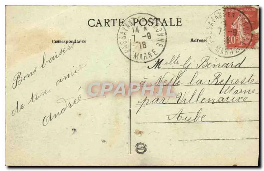 Passavant-en-Artonne — Monument aux morts avec inscription sur la Grande Guerre — Visé 8e Région, n° 252 - Verso