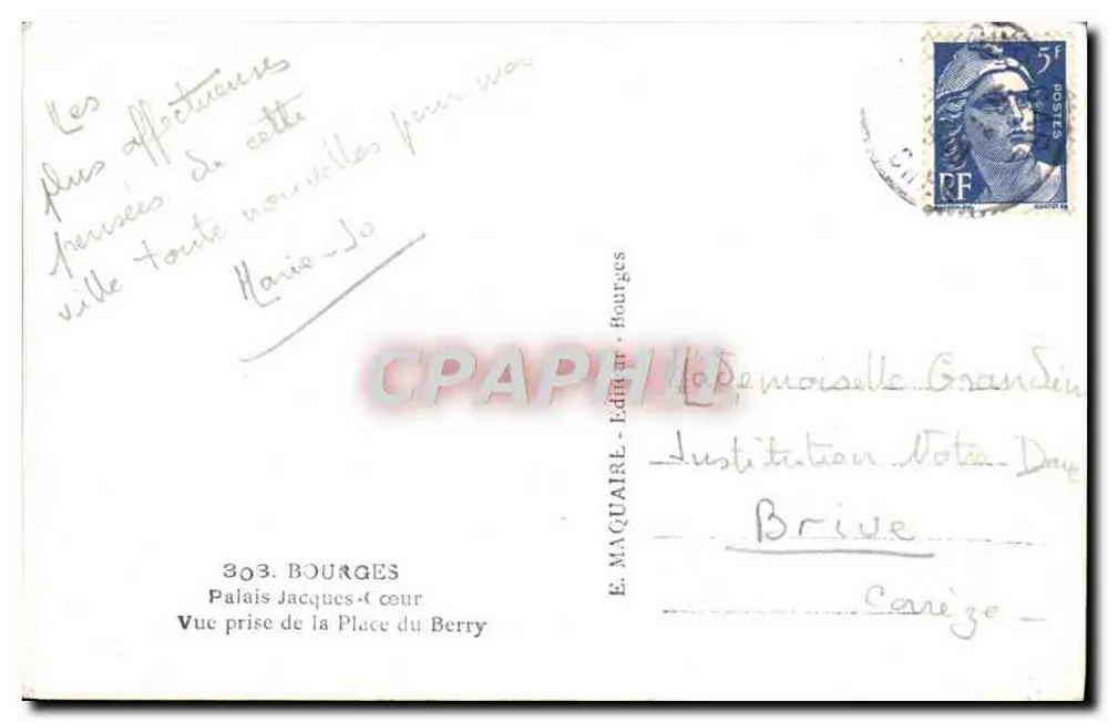 Palais Jacques-Cœur — Bourges — Verlag E. Maquaire, n°303 - Rückseite