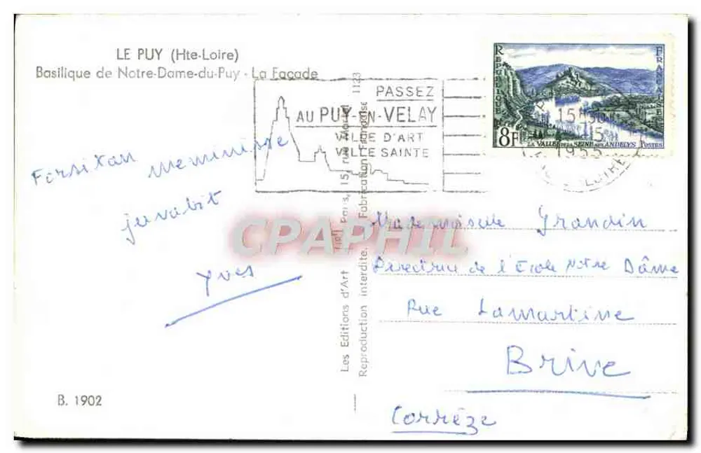 Le Puy (Hte-Loire) — Basilika Notre-Dame-du-Puy — Fassade — Les Editions d'Art, B. 1902 - Rückseite