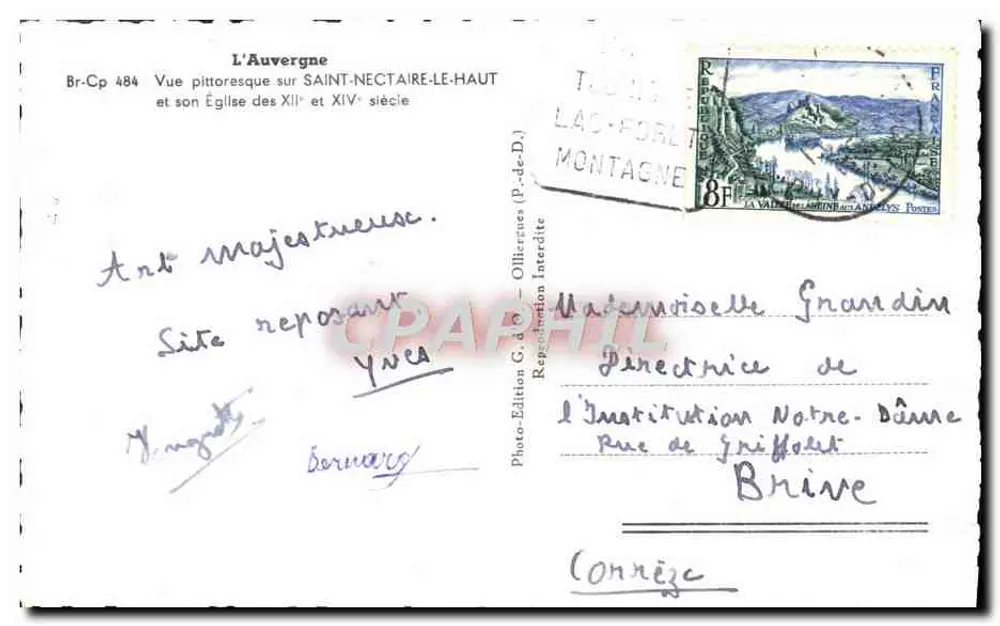 Saint-Nectaire-le-Haut — Visão pitoresca sobre a igreja dos séculos XII e XIV — Photo-Édition G. d'O. - Verso