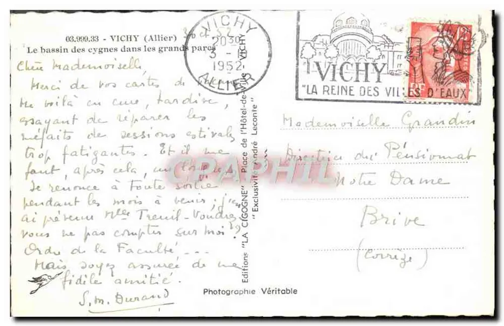 Schwanenteich in den großen Parks — Vichy (Allier) — Éditions Véritable - Rückseite