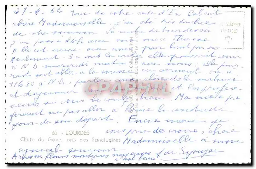 Wasserfall des Gave nahe den Heiligtümern — Lourdes — Verlag Yan, Nr. 47 - Rückseite