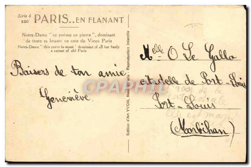 Notre-Dame de Paris — vue aérienne — Édition d'Art YVON, Neuilly-sur-Seine, Série 6 n°120 - Verso