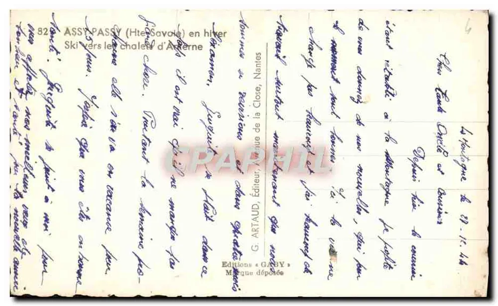 Dois esquiadores na montanha — Boa Ano — G. ARTAUD, Editor, Nantles - Verso