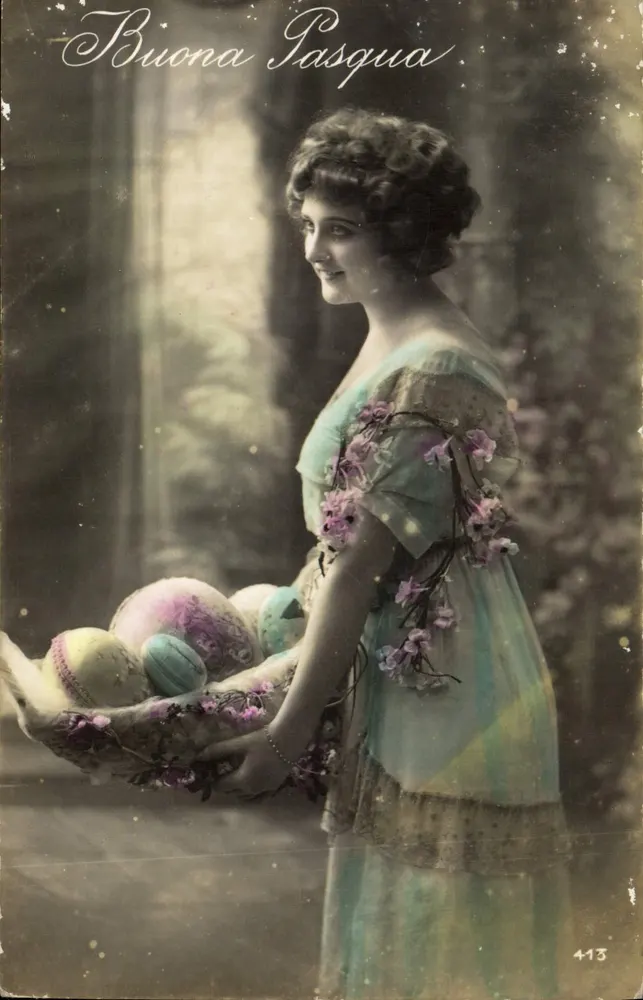 Frau mit einem Osterkorb — 'Buona Pasqua' — Serie 413 - Vorderseite