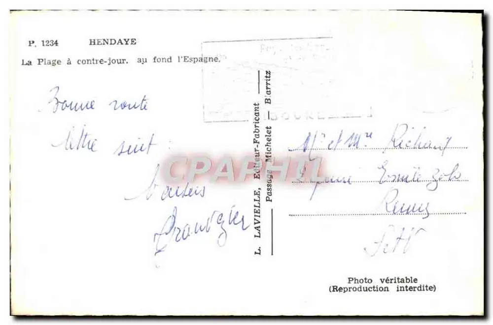 Strand im Rücklicht — im Hintergrund Spanien — L. Lavieille, P. 1234 - Rückseite