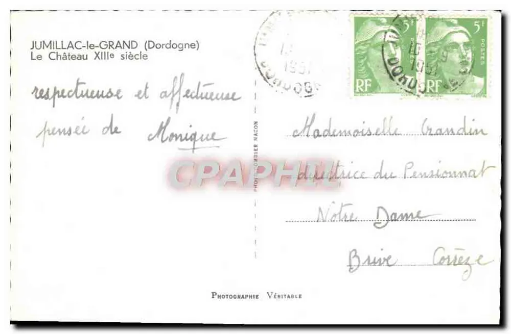 Castelo de Jumillac-le-Grand — XIIIe século — Fotografia Verdadeira, editor Cimy - Verso
