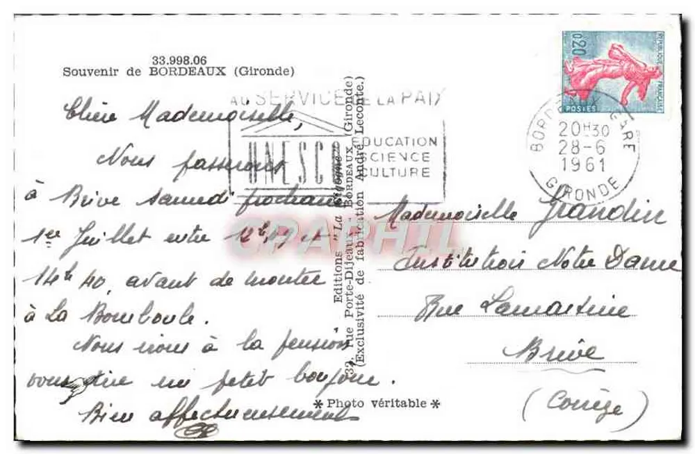 Bordeaux — vista panorâmica — Éditions Porte-Dijeon (Gironde) - Verso