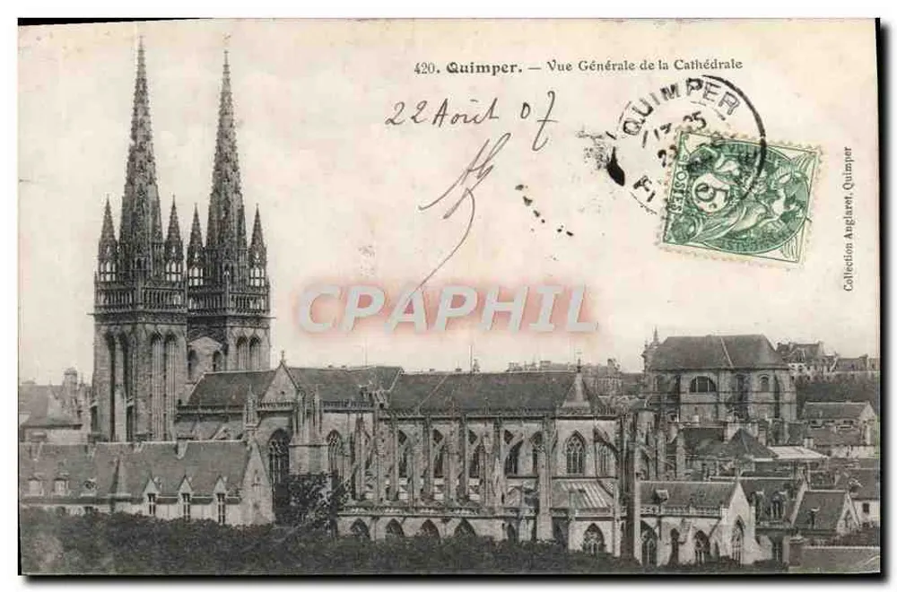 Quimper — Vista Geral da Catedral — Coleção Anguart, Quimper, n°420 - Frente