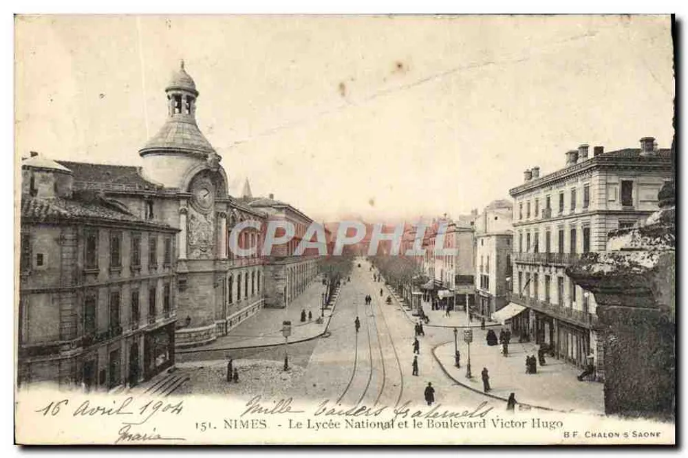 Nîmes - Das Nationale Gymnasium und der Boulevard Victor Hugo — B.F. CHALON S/SAONE, n°151 - Vorderseite