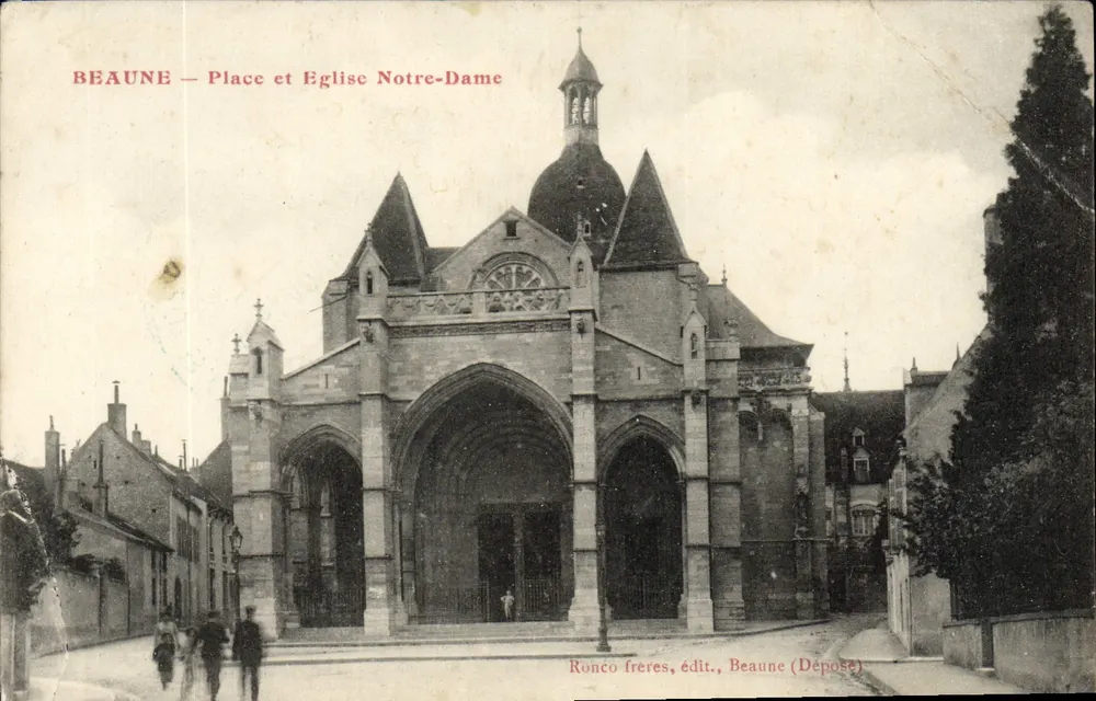 Beaune — Place et Église Notre-Dame — Ronco frères, édit., Beaune (Déposé) - Frente