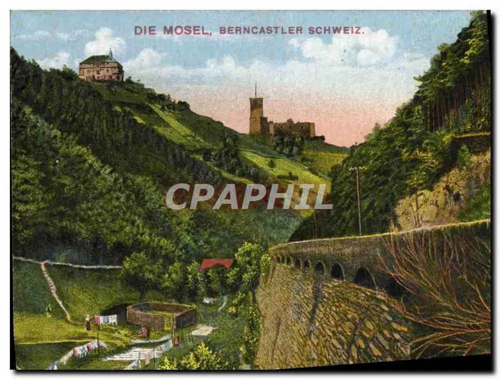 La Moselle, Bernkastel-Schweiz — vista do castelo e do ponte — editor não identificado, n° de série 10818 - Frente