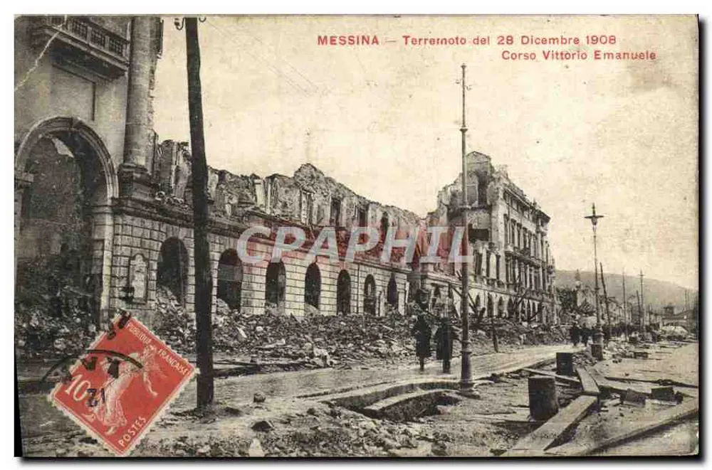 Messine — Dégâts du séisme du 28 décembre 1908 sur le Corso Vittorio Emanuele — éditeur inconnu - Vorderseite