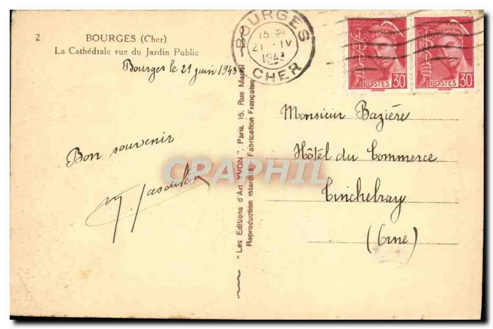 Bourges (Cher) — La Catedral vista desde el Jardín Público — Ediciones d'Arte VYON - Reverso