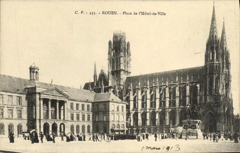 Rouen - Place de l'Hôtel-de-Ville — Ansicht der Kathedrale und des Rathauses — C.V. 433 - Vorderseite