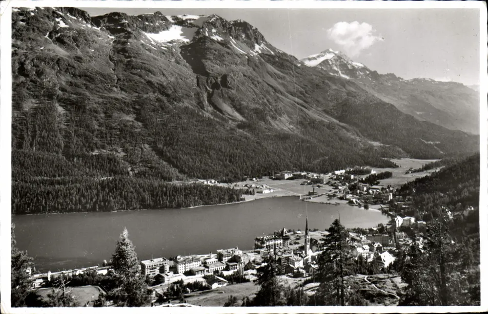 St. Moritz (1800 m) — Ansicht von Piz Rosatsch und Piz Corvatsch — Verlag Vérand Otto Furrer, Davos-Platz, Nr. 23-109 - Vorderseite