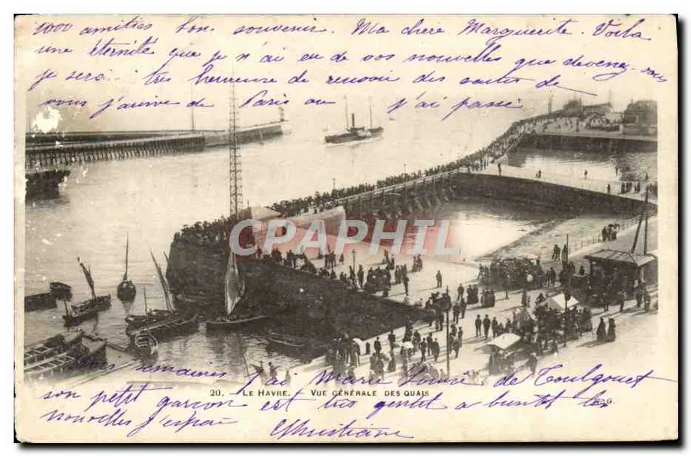 Le Havre — Vue générale des quais — éditeur anonyme, n° 20 - Recto