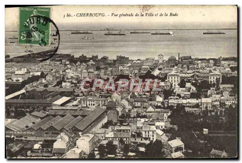 Cherbourg - Allgemeiner Blick auf die Stadt und den Hafen — 3 bis. - CHERBOUFG. - Vorderseite