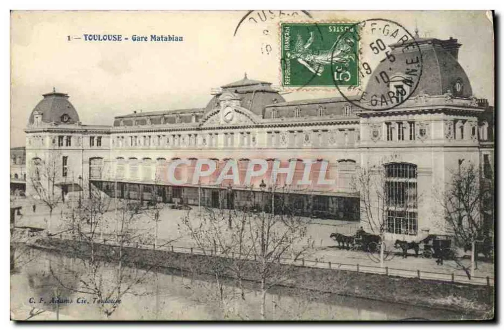 Toulouse - Estação Matabiau — vista do edifício com carruagem — C.F. Adams Cie, Toulouse - Frente