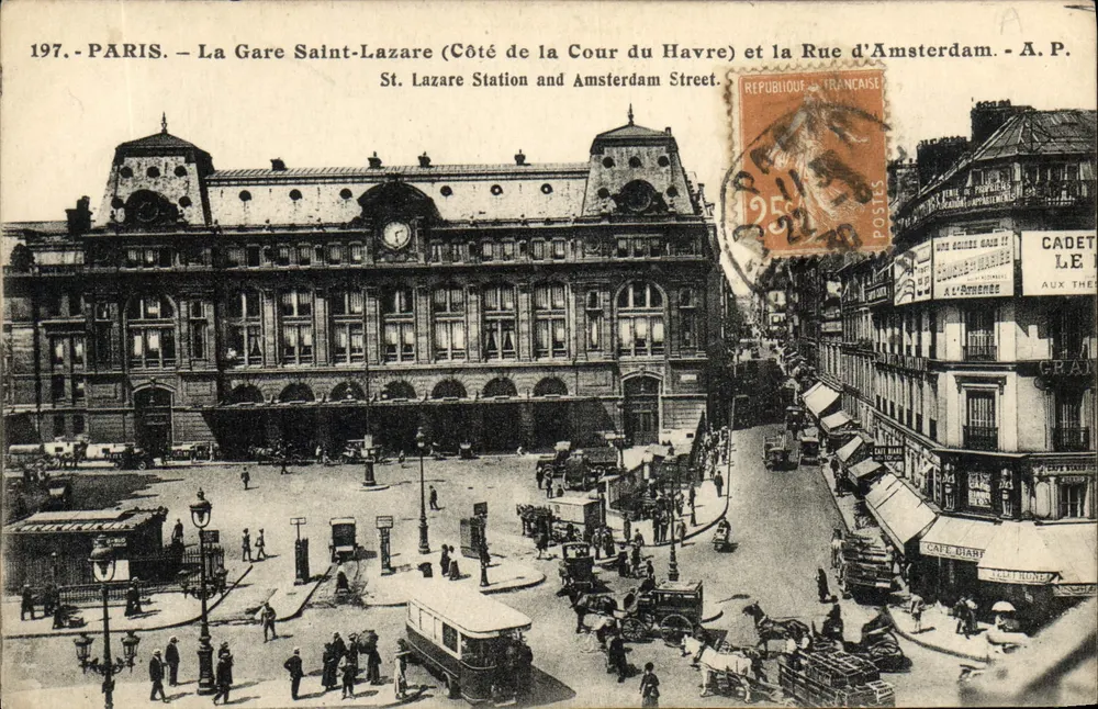 Paris — La Gare Saint-Lazare (Seite der Cour du Havre) und die Rue d'Amsterdam — A.P. - Vorderseite