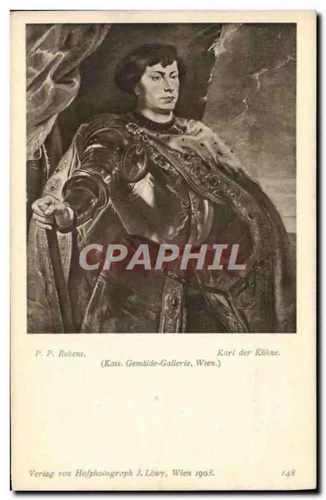 Retrato de Karl der Kühne — P. P. Rubens — Verlag von Hofphotograph J. Löwy, Wien 1903, n° 148 - Frente
