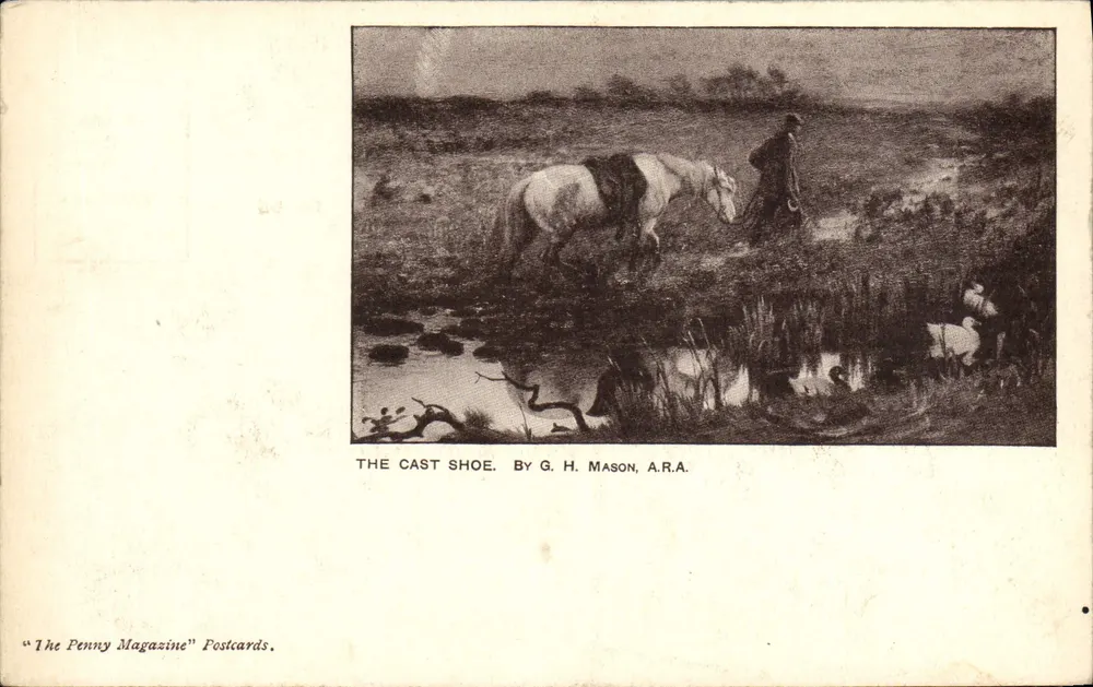 O Cavalo com a ferradura perdida — cena de campo — por G. H. Mason, A.R.A. — editor 'The Penny Magazine' Cartões Postais - Frente
