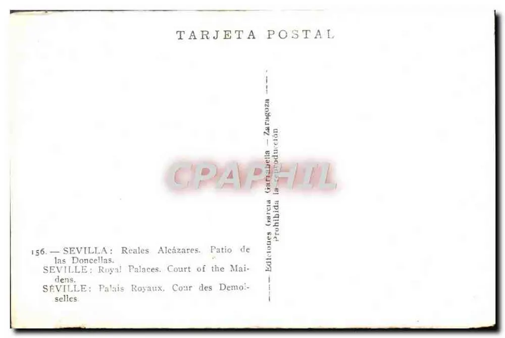 Seville: Königliche Paläste. Hof der Jungfrauen — Editions Garcia Garzuela — n° 156 - Rückseite