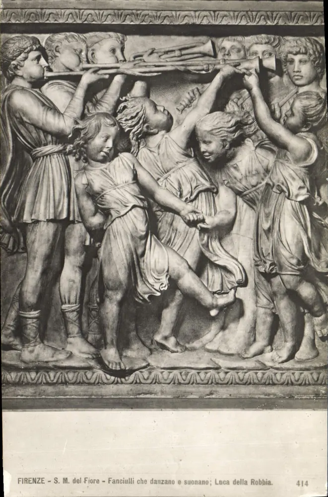 Florencio - S. M. del Fiore - Kinder, die tanzen und ein Instrument spielen; Luca della Robbia. 414 - Vorderseite