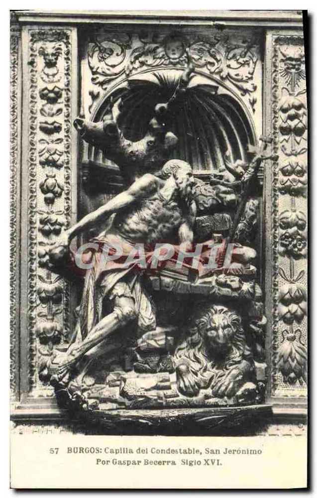 Burgos: Kapelle des Constablen, Heiliger Hieronymus — Skulptur von Gaspar Becerra, 16. Jahrhundert - Vorderseite