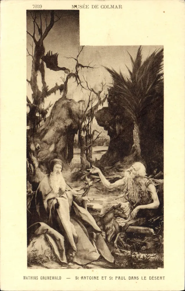 Heiliger Antonius und Heiliger Paulus in der Wüste — Museum Colmar — Mathias Grunewald — n° 7039 - Vorderseite