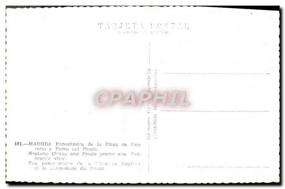 Madrid — Panoramablick auf Plaza de Neptuno und Paseo del Prado — Éditions García-Harrubella, Nr. 181 - Rückseite