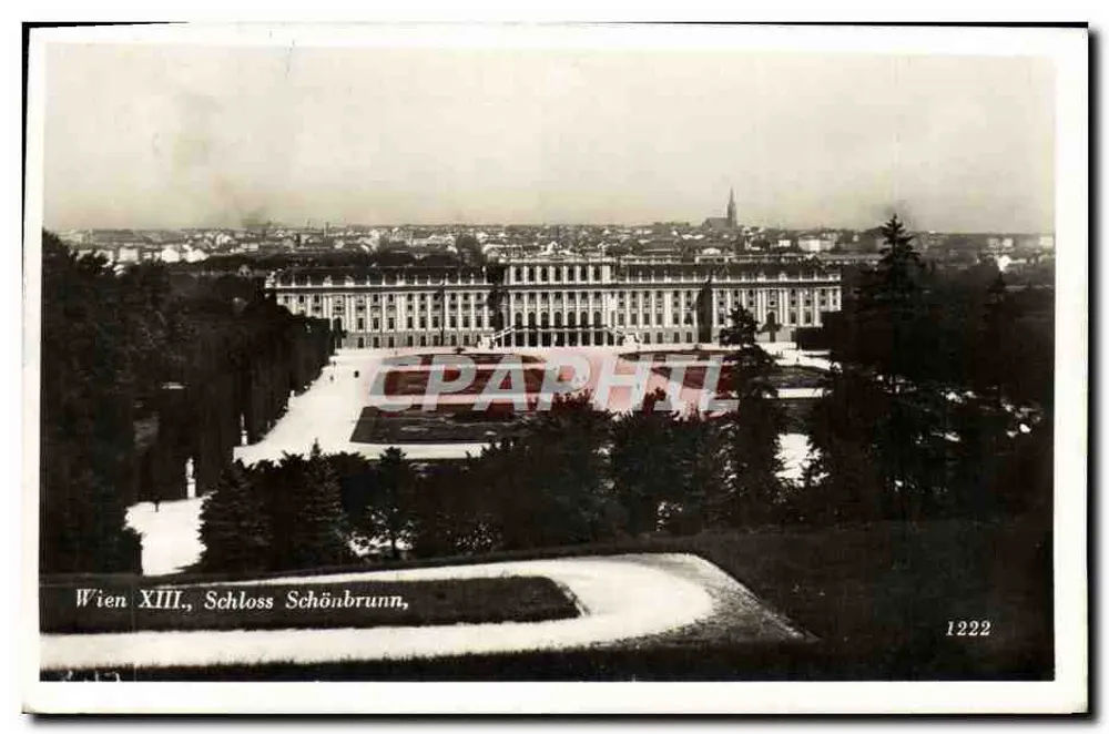 Viena XIII, Castelo de Schönbrunn — vista panorâmica — editor desconhecido, n° 1222 - Frente