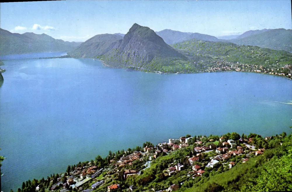 Lugano — Panorama vom Monte Bré mit der Brücke von Melide und Castagnola — Eralfoto Suisse - Vorderseite