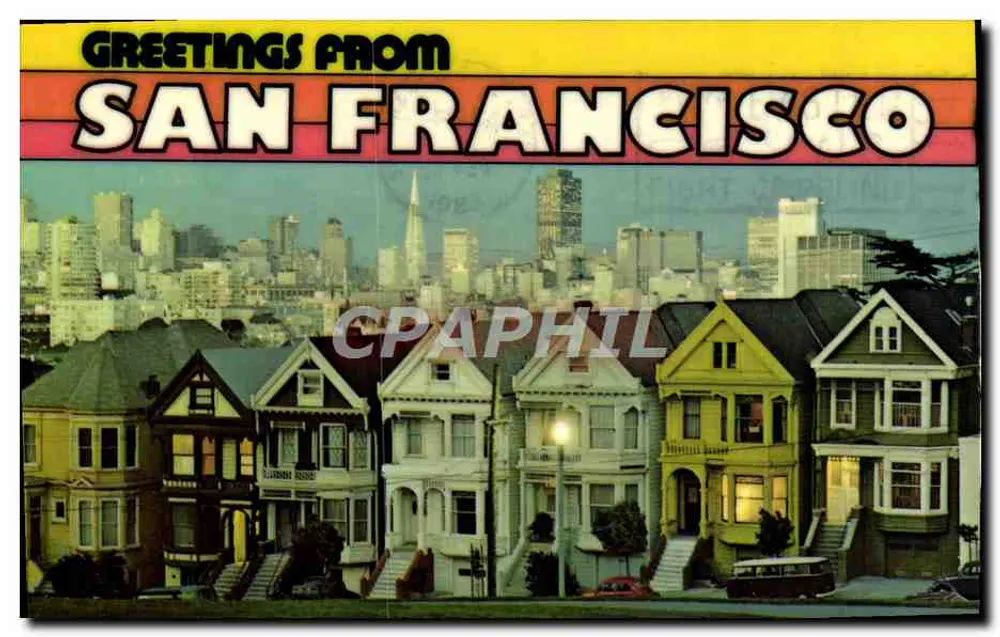 San Francisco — casas vitorianas e skyline — Smith Novelty Co. n° 460-9th St. - Frente