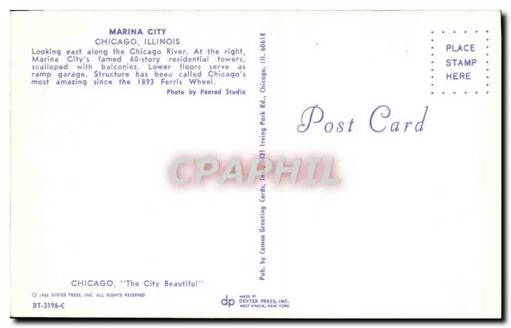 Marina City — Chicago, Illinois — Dexter Press, Inc. n° DT-3196-C - Verso