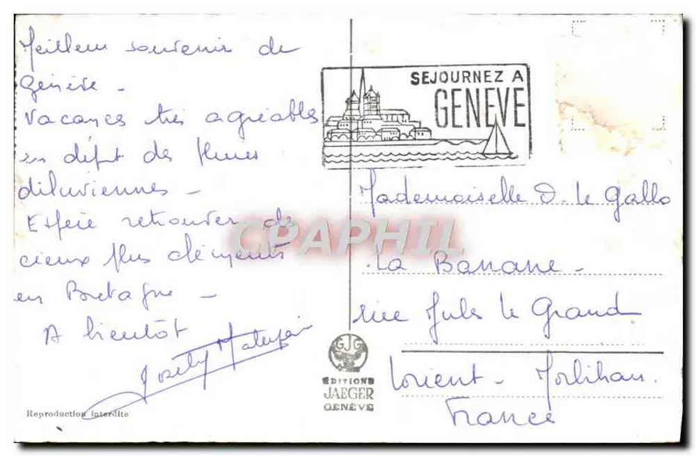 Genf — Das Palais der Nationen und die Kette des Jura — Éditions Jaeger - Rückseite