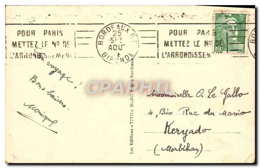 Bordeaux. A Porta do Palácio — editor Tito, número da série não visível - Verso