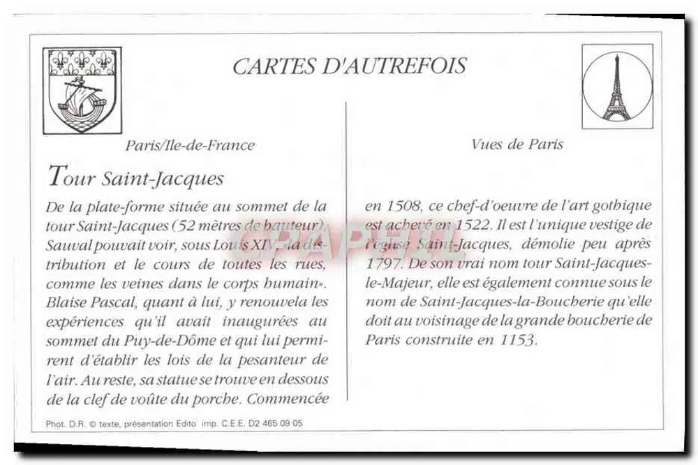 Paris — Rue de Rivoli — La Tour Saint-Jacques — Ansichten von Paris, Nr. 33 - Rückseite