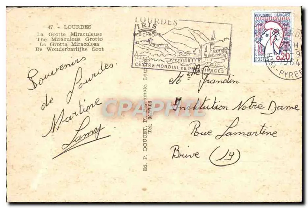 Gruta Milagrosa de Lourdes — Ed. P. Doucet, n°47 - Verso