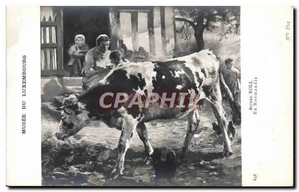 Kuh und Bauern — Landwirtschaftliche Szene — Alfred Roll, In der Normandie, Nr. 638 - Vorderseite