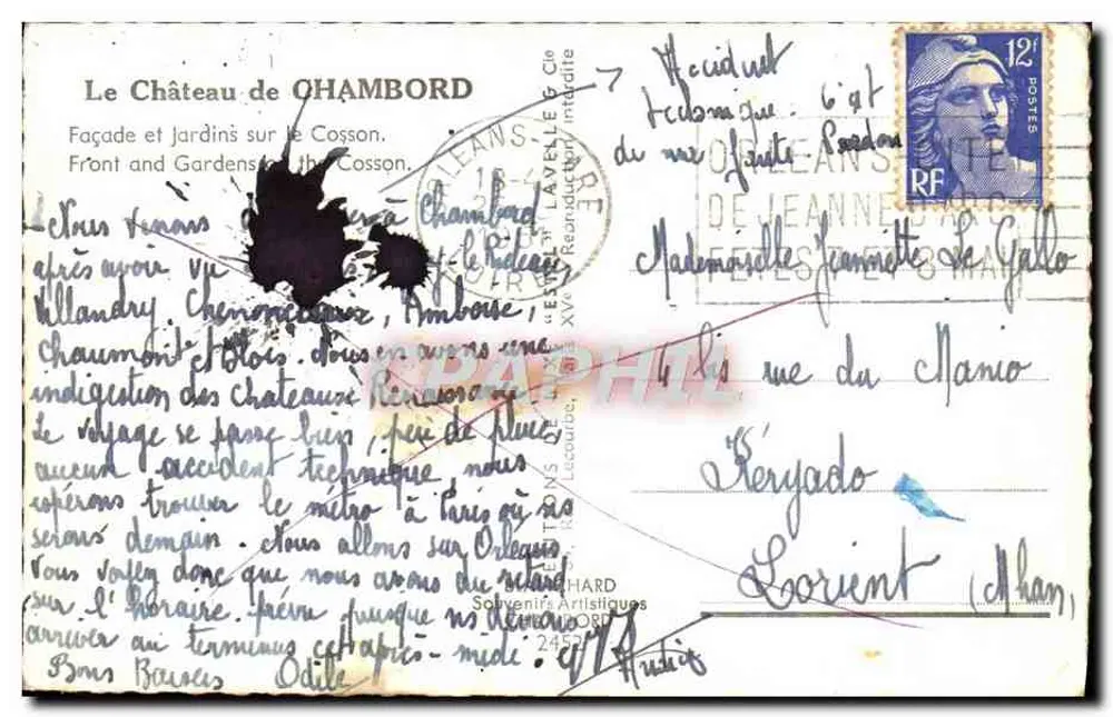O Castelo de Chambord — Facha e Jardins sobre o Cosson — Estel - Verso