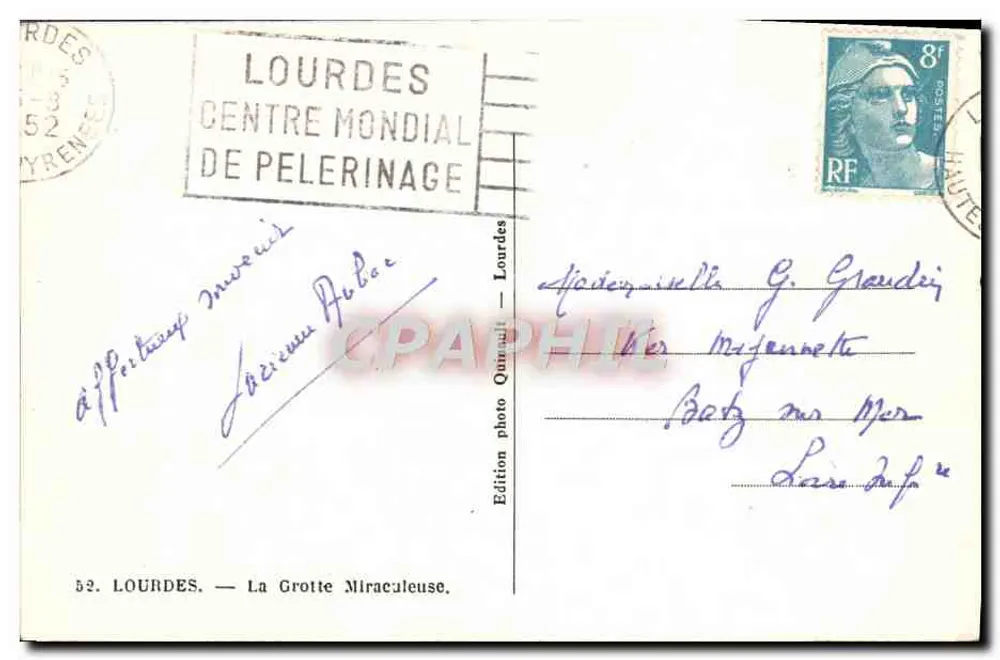 Lourdes — A Gruta Milagrosa — Edição fotográfica Quinault - Verso