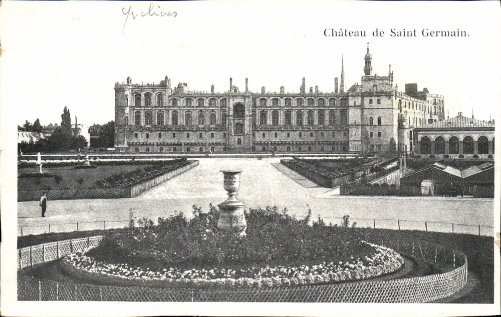Castelo de Saint Germain — vista do parque com fonte — editor não identificado - Frente