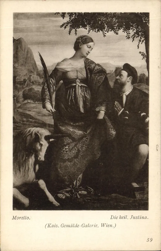 Santa Justina — pintura de Moretto — Kais. Gemälde-Galerie, Viena — n°59 - Frente