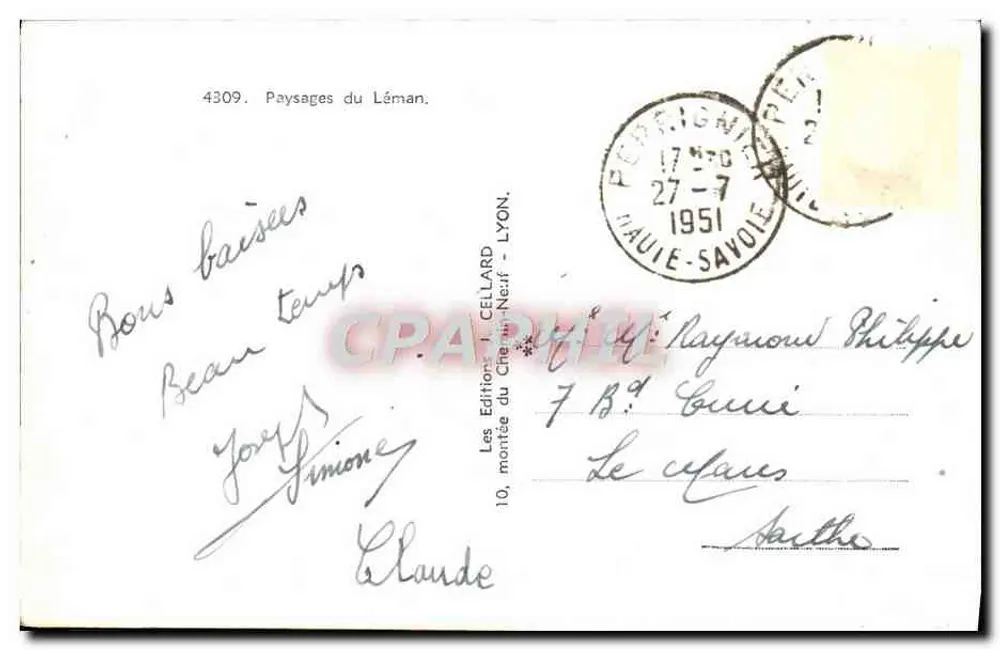 Lago Léman — Paisagens — Les Éditions du Chêne-Neuf, Lyon, n°4309 - Verso